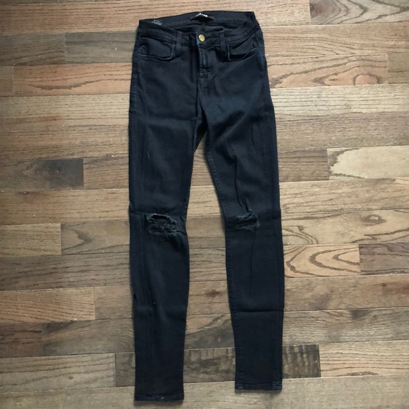 J Brand Black Distressed Skinny Jeans - Picture 1 of 3